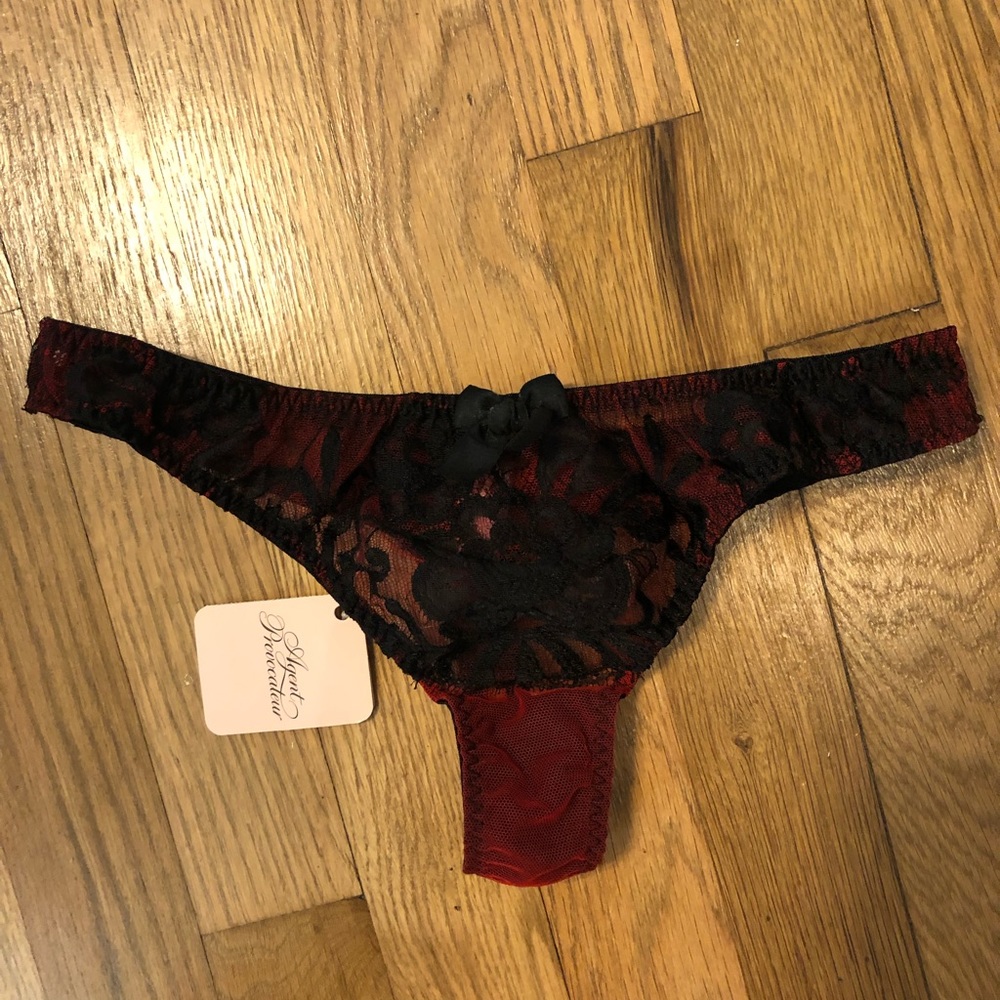 Agent Provocateur red and black lace thong
